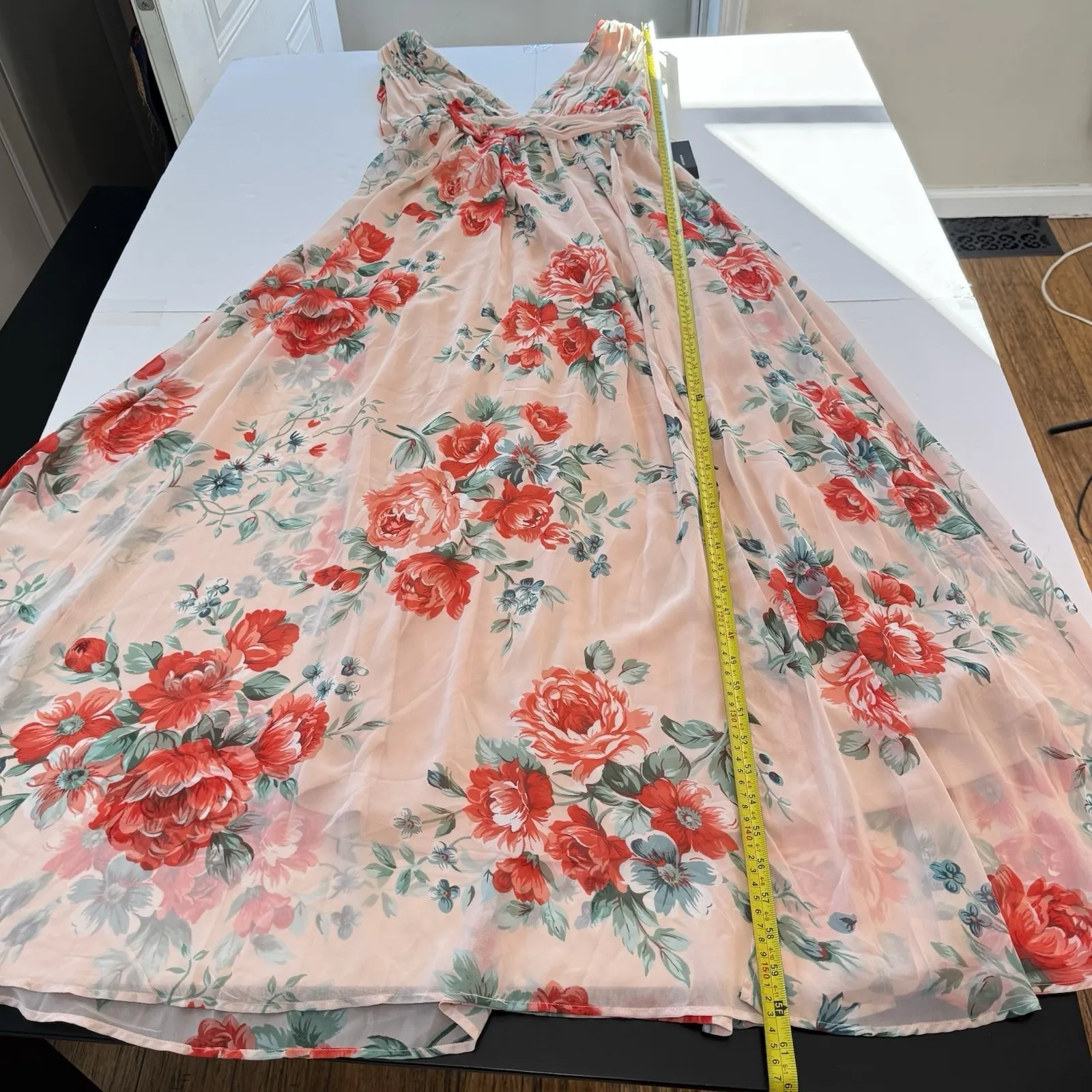 NWT Lulus Peach Pink Garden‎ Meandering Blush Floral Chiffon Maxi Dress MEDIUM - Image 10