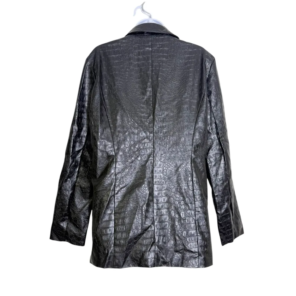 Princess Polly Faux Croc Leather Blazer‎ Coat Women’s Size 4 Black Jacket - Image 7