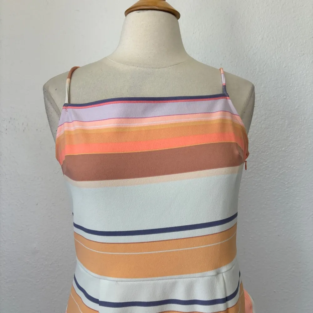 Pastel Striped Faux Wrap Sleeveless Dress - Image 2