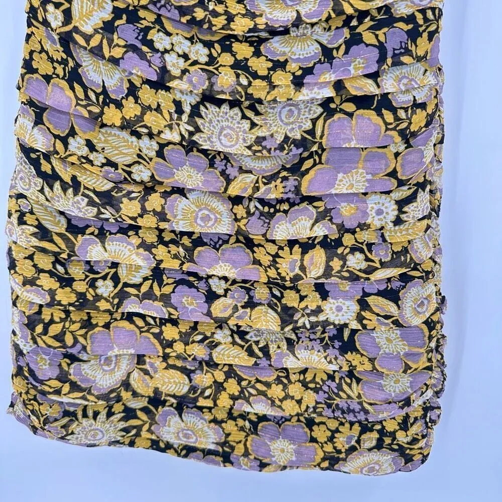 NWT Zara One Shoulder Floral Ruched Metallic Mini Dress BodyCon Small Party Club - Image 5