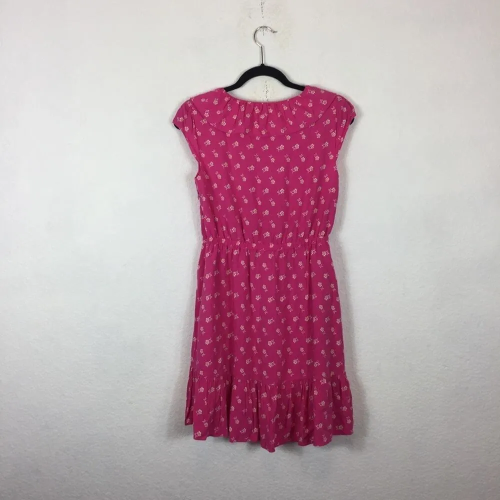 J. Crew Pink Floral Mini Dress Size 2 V-neck Ruffle Faux Wrap Aline Summer - Image 11