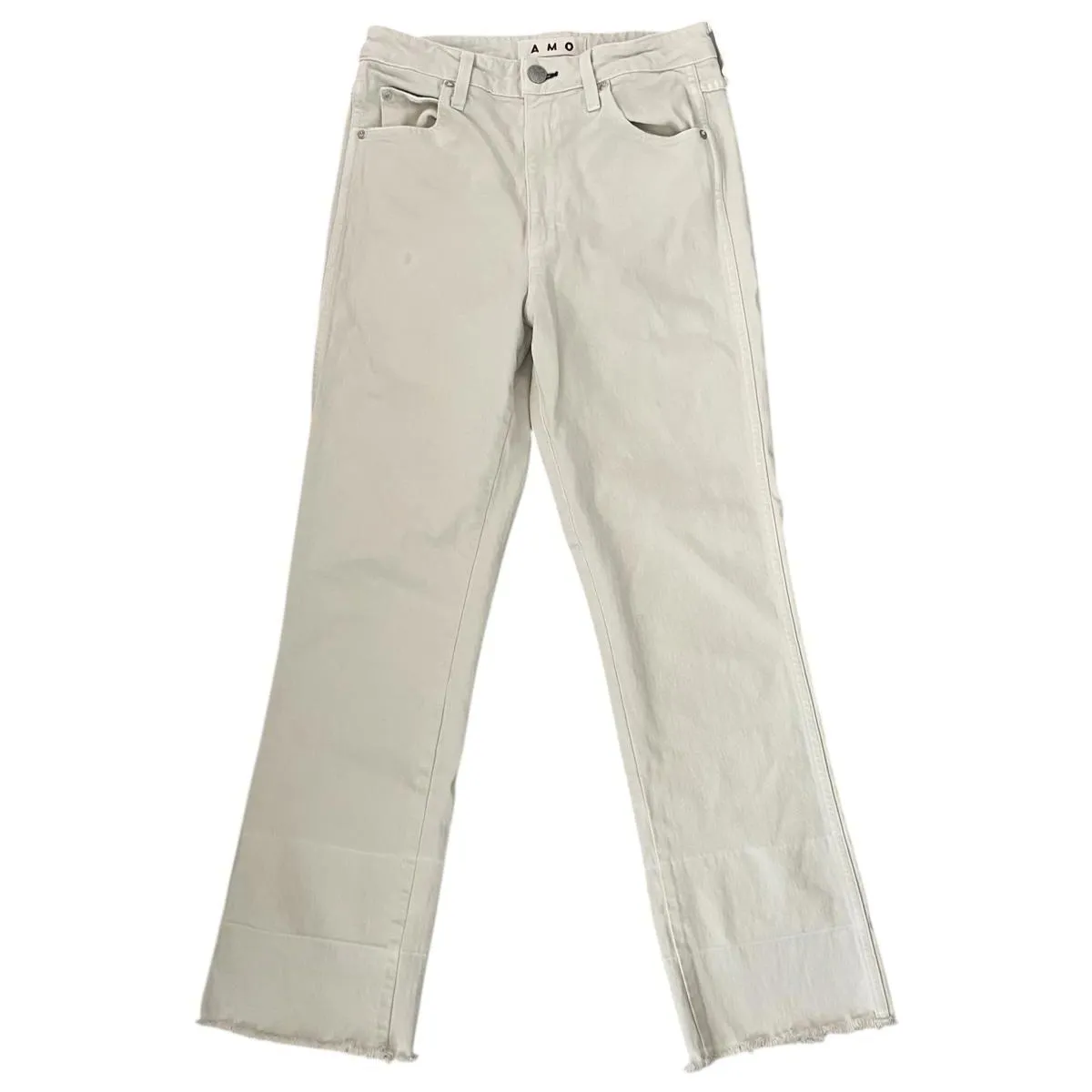 AMO Bella Jeans Denim Frayed Hem High Rise Vintage White Cream Women’s Size 28 - Image 2