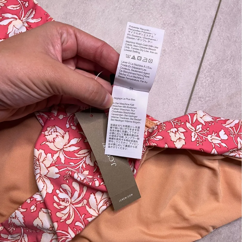 J. Crew Peach White Tossed Floral Curved-waist Cheeky Bikini Bottom Large NWT - Image 6