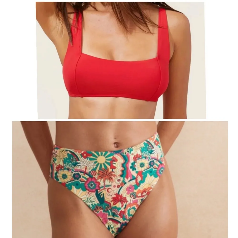 Andie Bikini Set Havana Top 90S High Waisted Bottom Red Multi‎ size L NWT/NWOT - Image 2