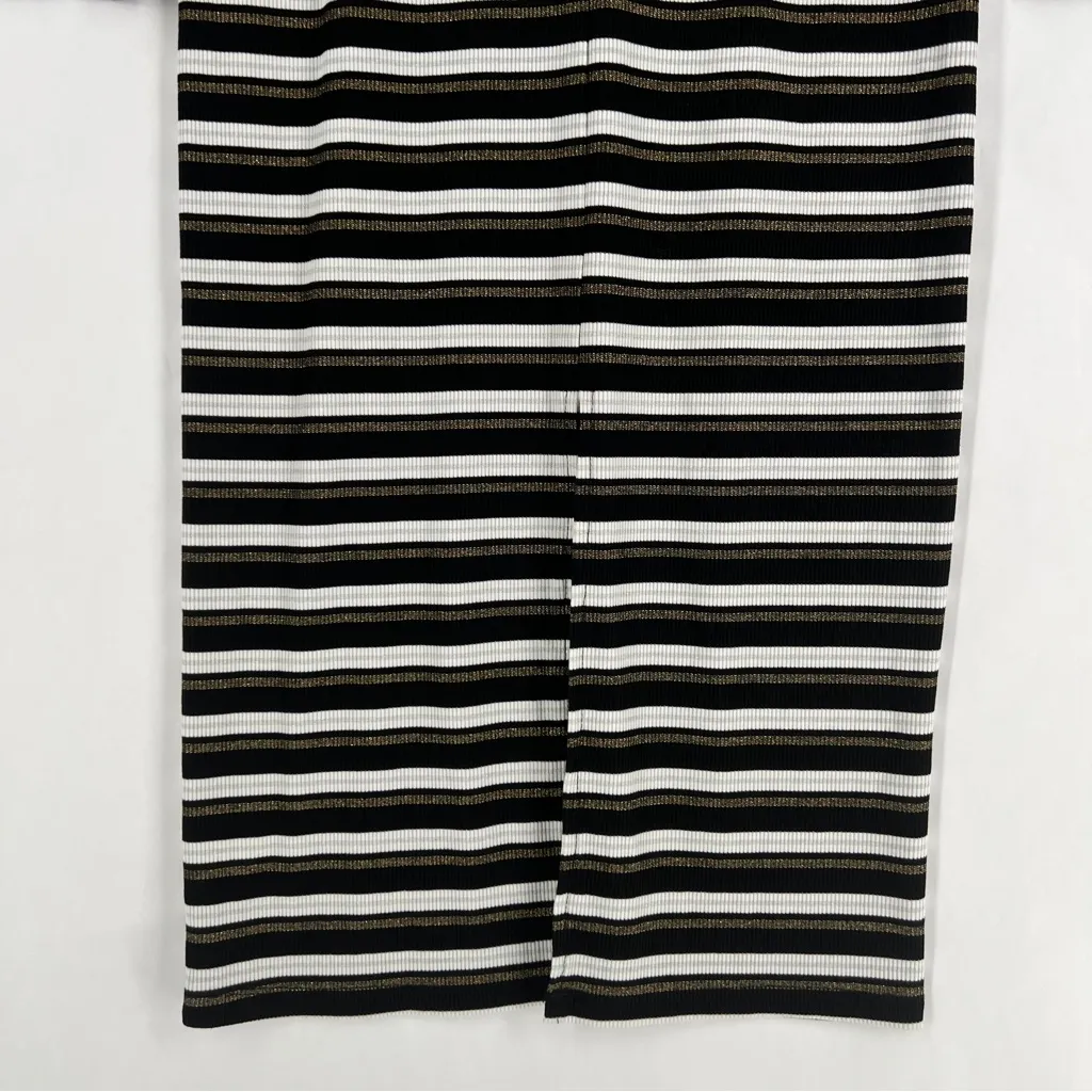 NSR Metallic Striped Ribbed Turtleneck Midi Dress Long Sleeve Stretch Size S Black - Image 11