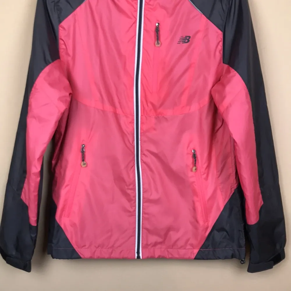 New Balance Women’s Pink Gray Windbreaker Hooded Zip-Up Jacket - Image 3