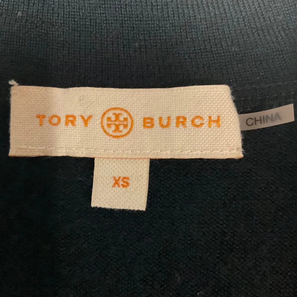 Tory Burch Black Merino Wool V Neck Cardigan Sweater Size XS Long Sleeve Knit‎ - Image 11