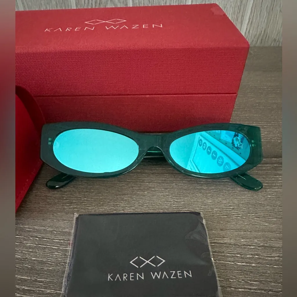 Karen Wazen Ciara Green Tea Mirror Sunglasses - Image 11