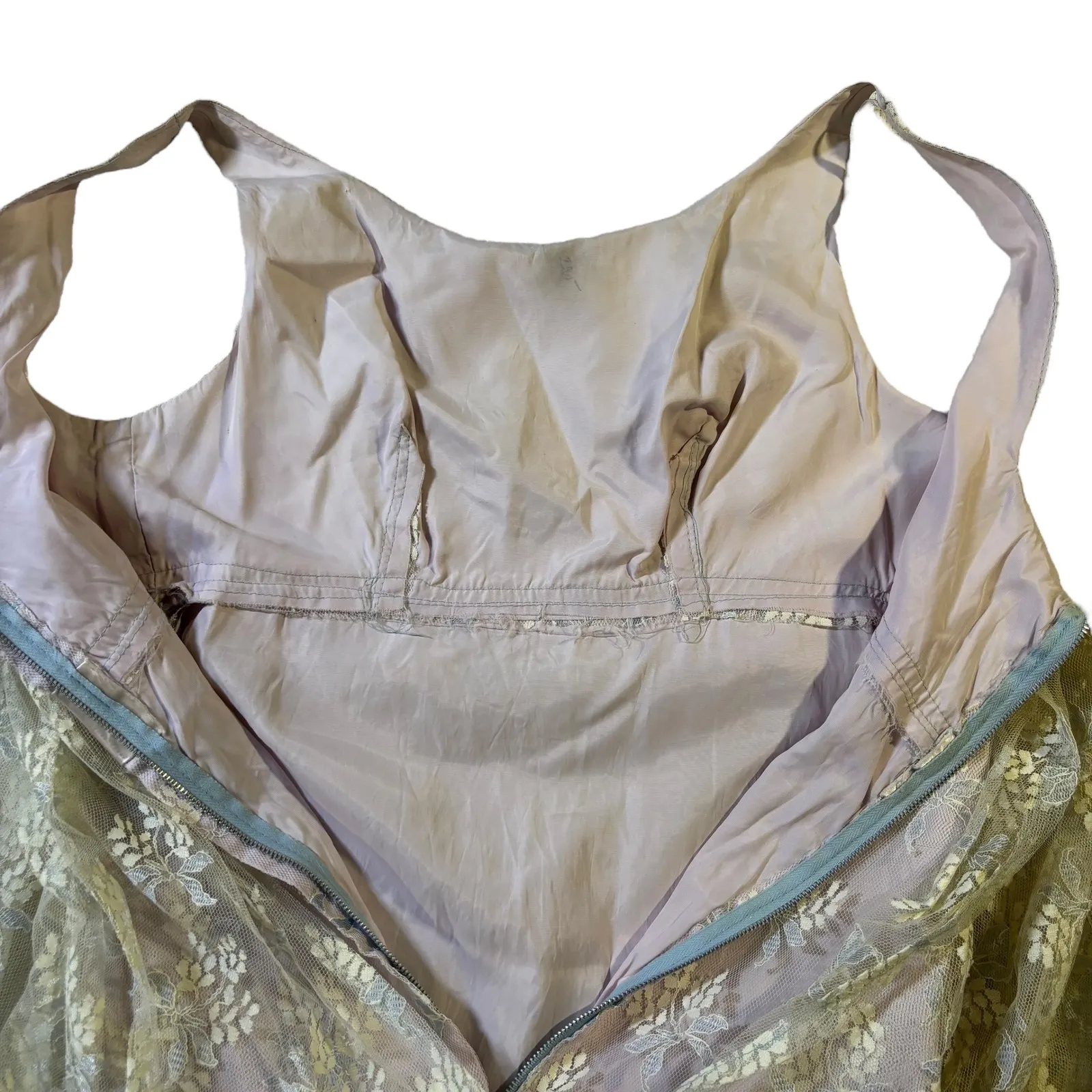 Vintage Sleeveless Maxi Dress Lace Overlay‎ Pale Pink Lined Formal Gown Small - Image 9