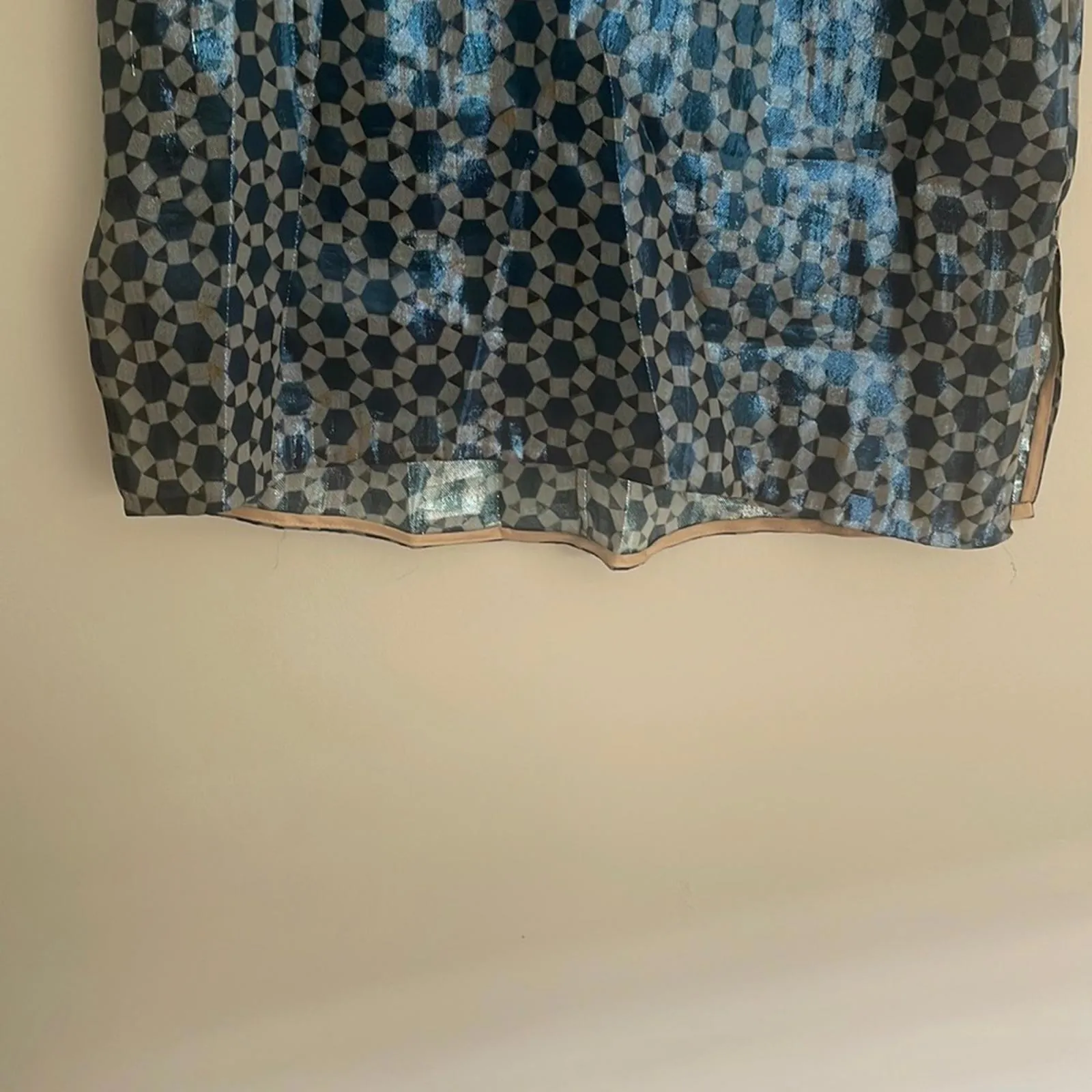 TiA CiBANi Metallic Sheen See Through Geometric Floral Blouse Shirt Top Blue Size 6 - Image 5