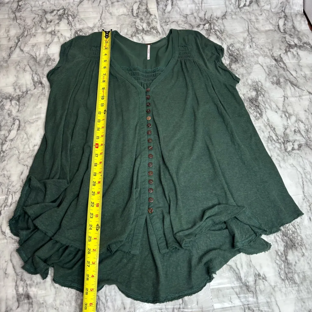 Free People size XS Flowy oversized green top shirt tunic boho beach casual - Image 4