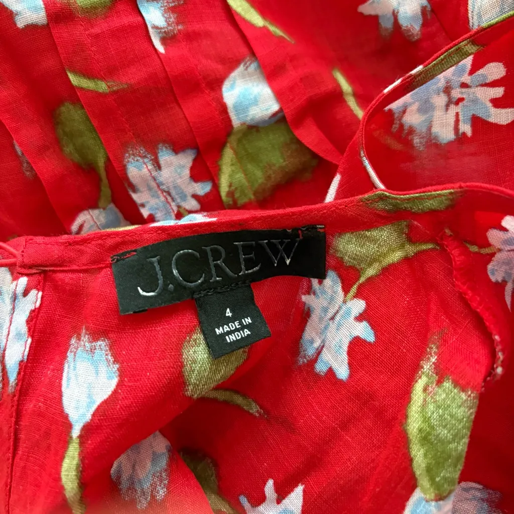 J. Crew Pintuck Shell Top Brushed Daisy-print Ramie Red Multi - Image 4