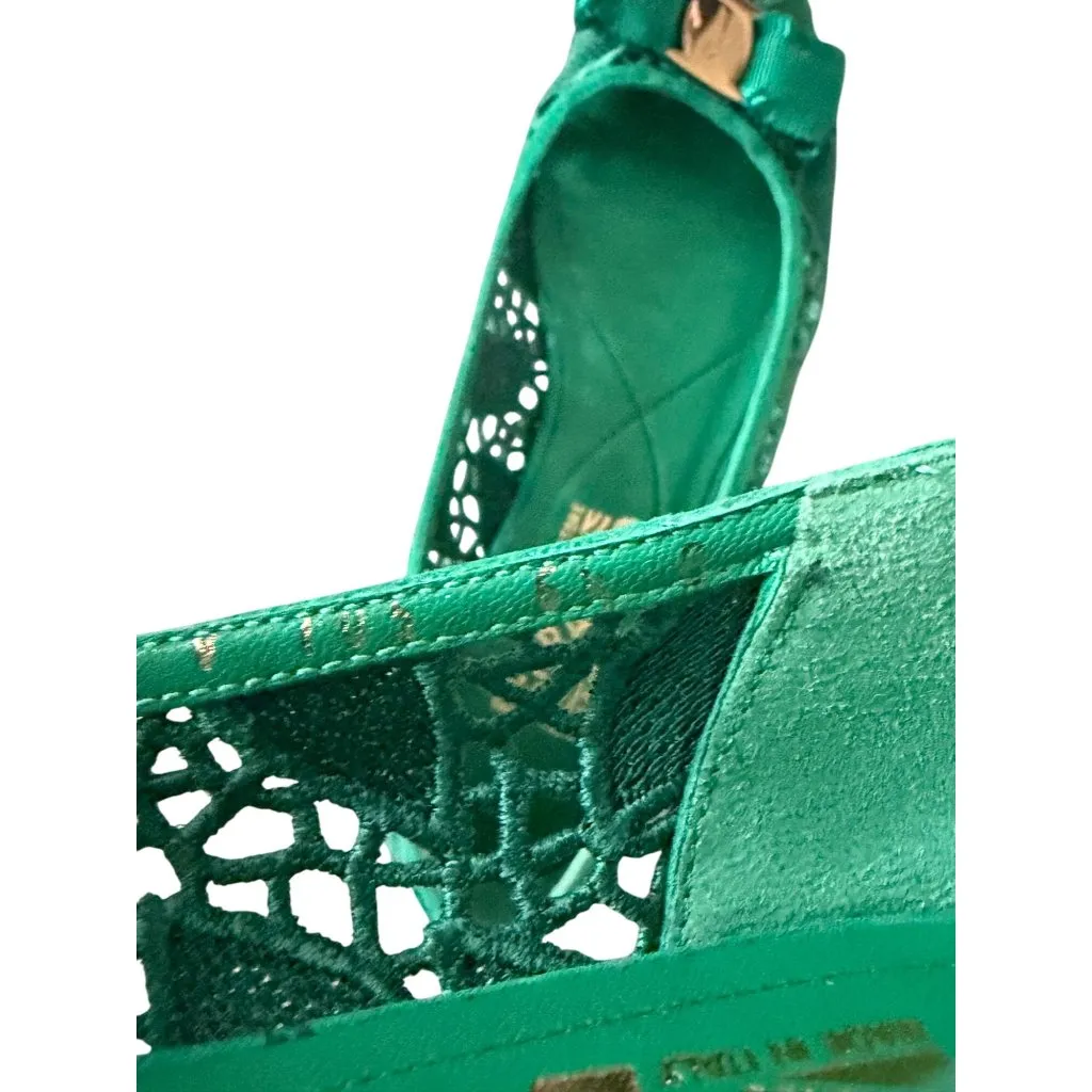 SALVATORE FERRAGAMO Varina Lace Bow Green Ballet Flats Size 6.5 - Image 6