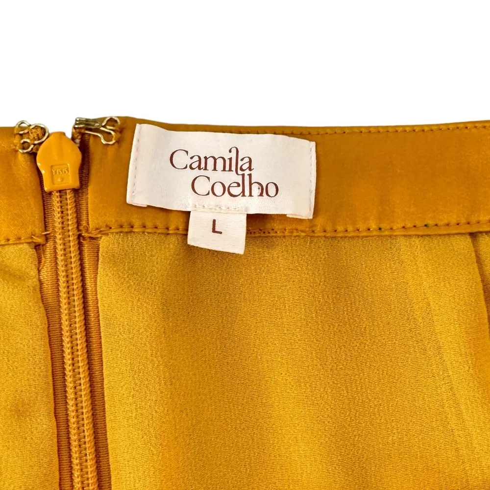 Camila Coelho Revolve Gabriella Mustard Yellow Satin Set Kaylee Skirt - Image 6