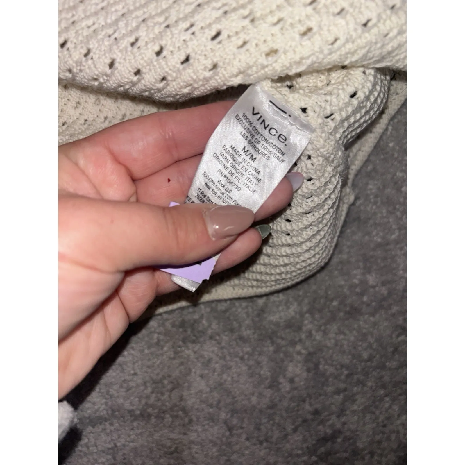 vince Open Stitch Short Sleeve Cotton Sweater crochet style ivory medium - Image 5