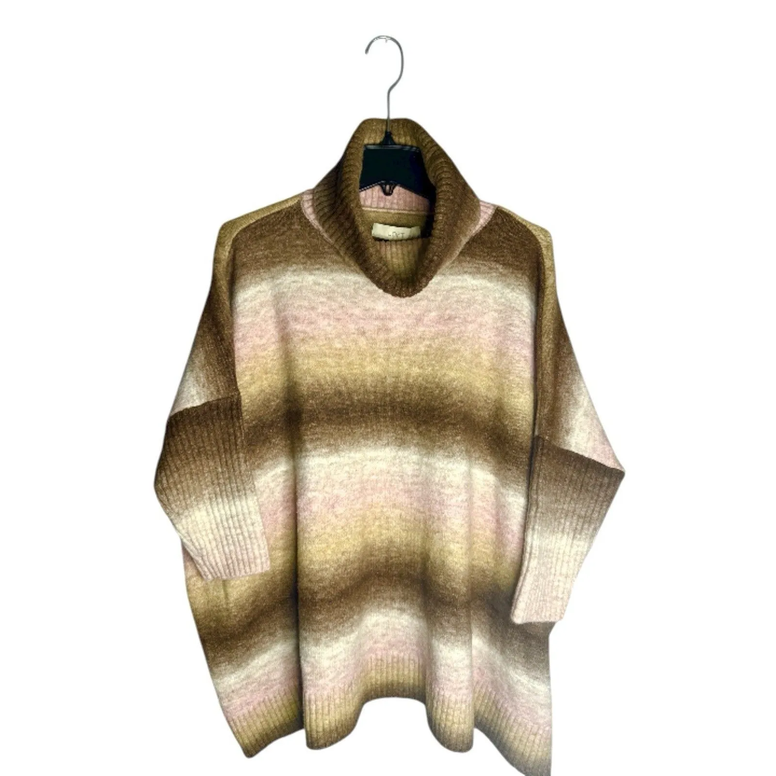Loft Ombre Turtleneck Poncho Stripe Pullover Knit Oversize Sweater Medium Cozy - Image 2