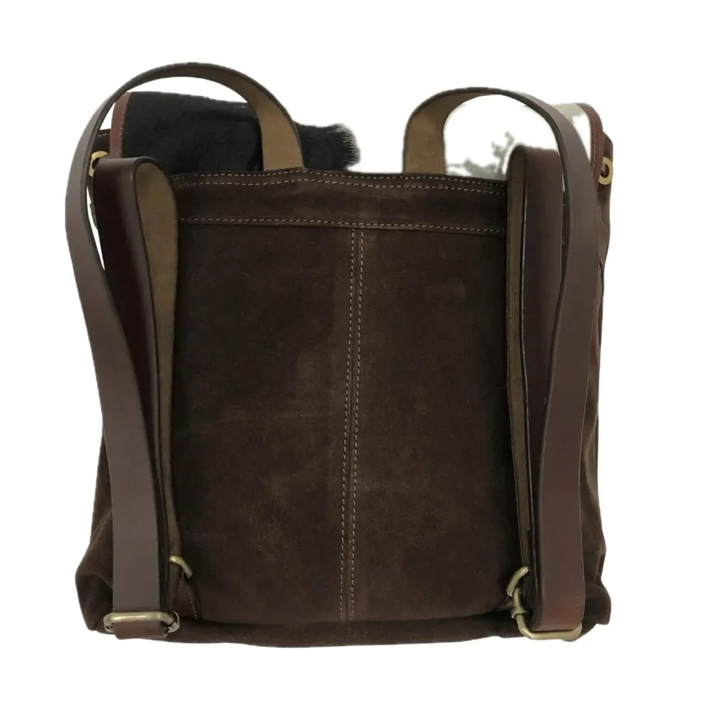 New Huntley Equestrian Suede Leather Cowhide Designer Shoulder Backpack Black - Image 5