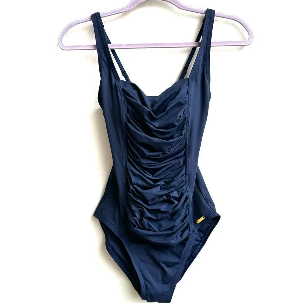 Calvin Klein Ruched Pleated Front Full Coverage Tummy Control One Piece Size 4 - Image 2