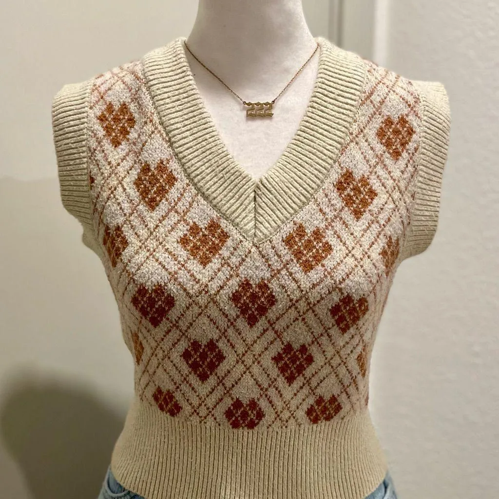 Arizona Jean Co. Preppy Brown & Cream Plaid Sleeveless V-Neck Sweater Vest - S - Image 14