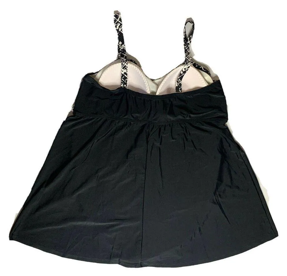 NEW Fresh Water One Piece Removable Strap Skirted Swimsuit Slimming Black 30W - Image 5