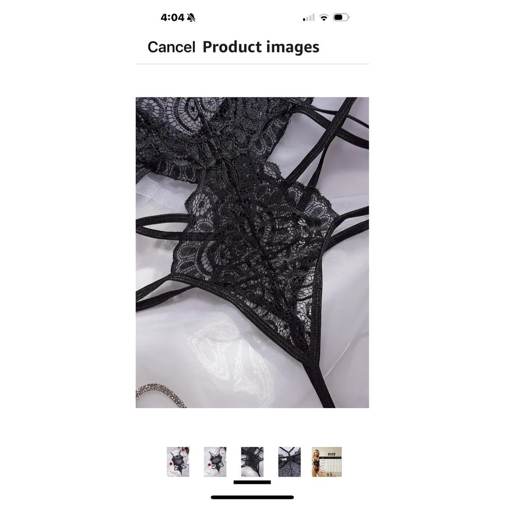 Black Lace‎ Teddy Bodysuit Halter Strappy Babydoll Lingerie Women Size M Size M - Image 3