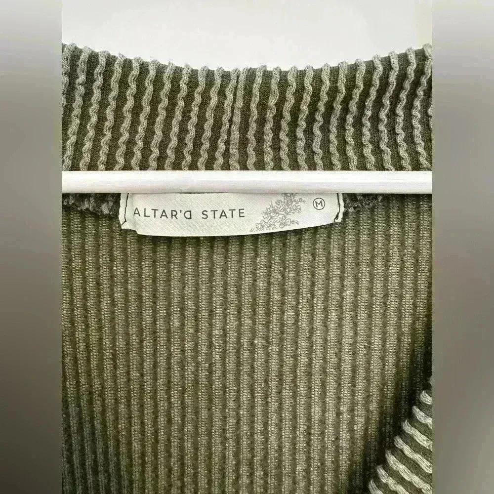 Altar’d State Aida Ribbed Button Down Olive Green Top Size M - Image 3