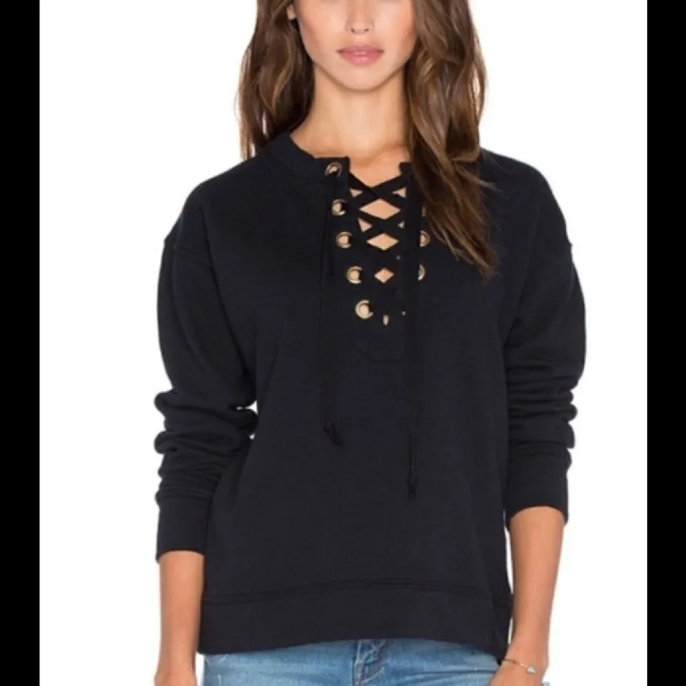 J.O.A. black lace up long sleeve sweatshirt. NWT - Image 3