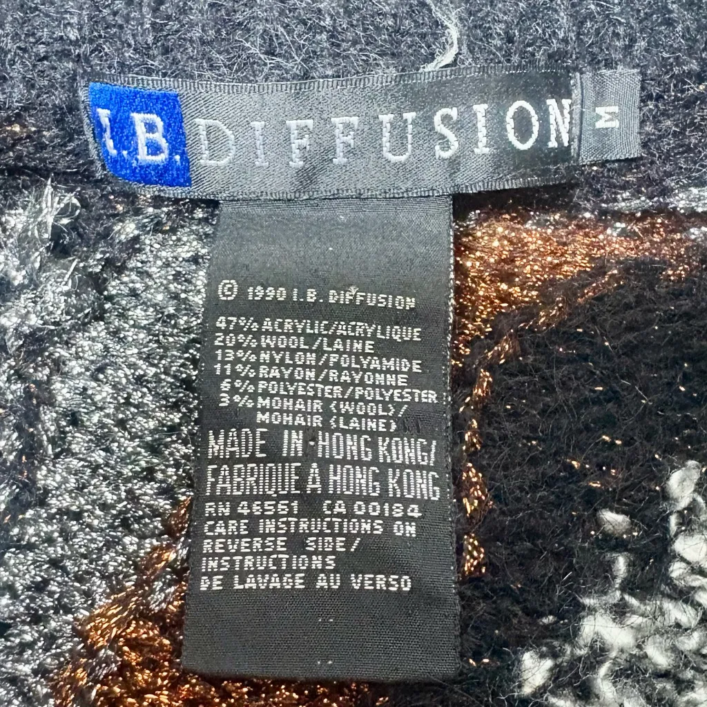 I.B. DIFFUSION Vintage Mohair Blend Abstract Pattern Cardigan Sweater Black Size M - Image 6