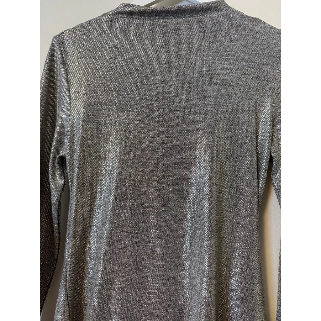 Clara Sun Woo Silver Glitter Metallic Long Sleeve Side Gathered Top Women's XS N - Image 7