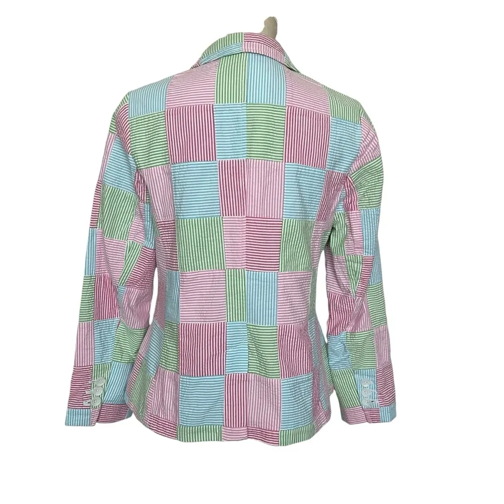 Talbots Patchwork Striped Seersucker Casual Blazer Women’s Size 8P Pink White - Image 6