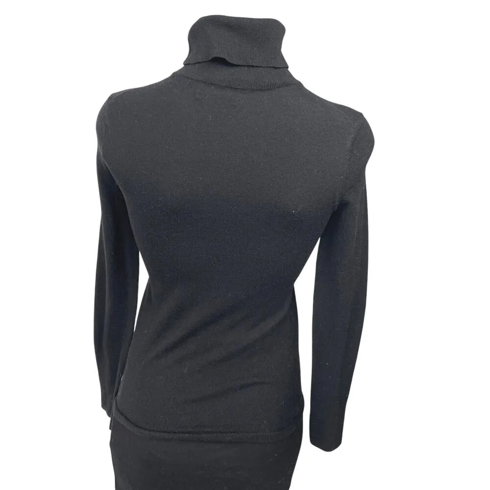 Aritzia Babaton Black Wool Linen Knit Long Sleeve Turtleneck Sweater Top Size S - Image 2