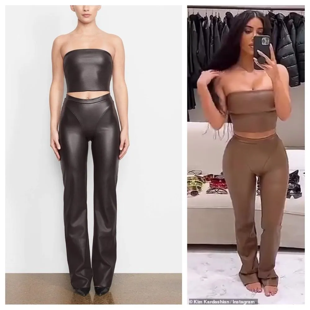 SKIMS Espresso Faux Leather Bootcut Pants XL As Seen On Kim Kardashian - Image 2