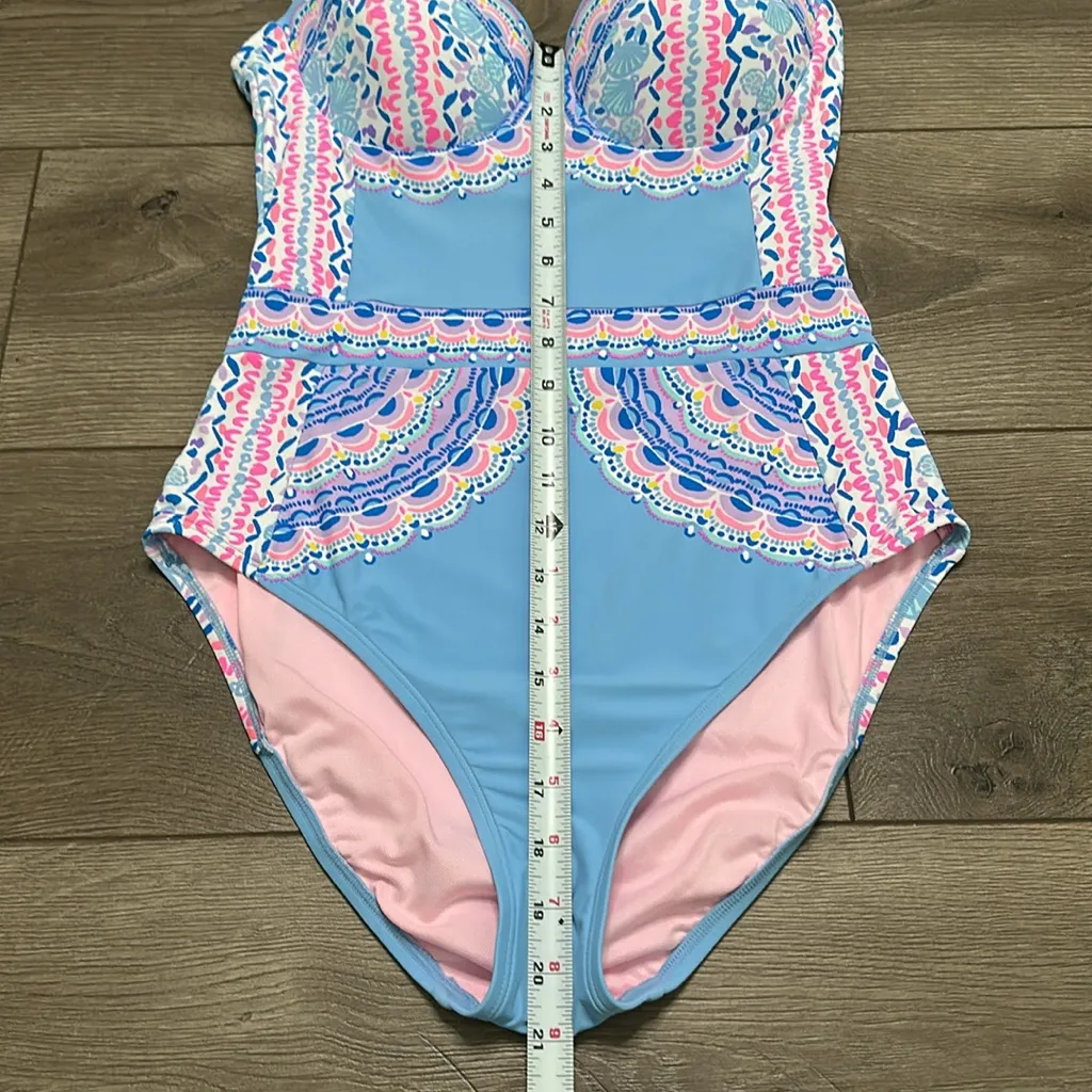 Lilly Pulitzer Anthea One Piece Swimsuit Multi Seaside‎ Shindig Blue Pink Size 8 - Image 11
