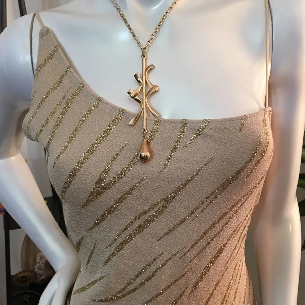 New! Tiger Pattern Open back maxi w/side slit Tan Size L - Image 5