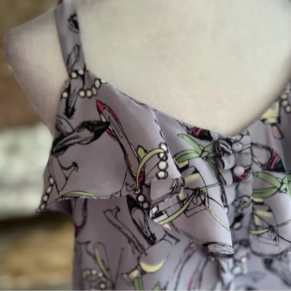 LC Lauren Conrad Top Lavender Peplum Novelty Status Print Sleeveless S Chic Mod - Image 5