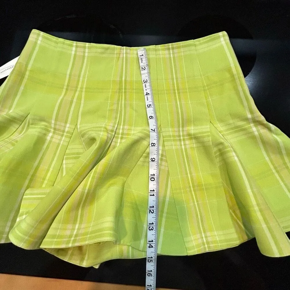 Maeve Anthropologie Skirty Godet Skort‎ chartreuse green plaid size 4 NEW - Image 5