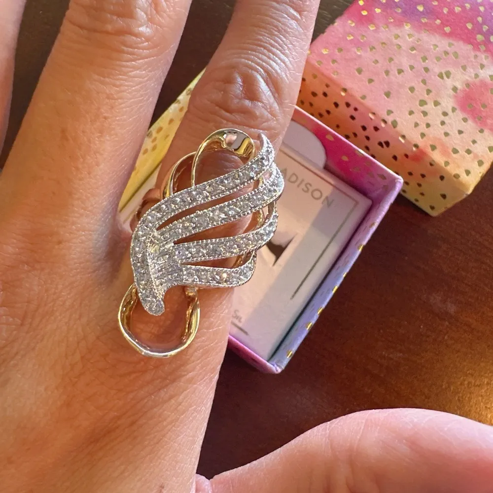 Emma Madison 18kt gold over sterling silver crystal diamonds irregular Ring Sz 7 - Image 7