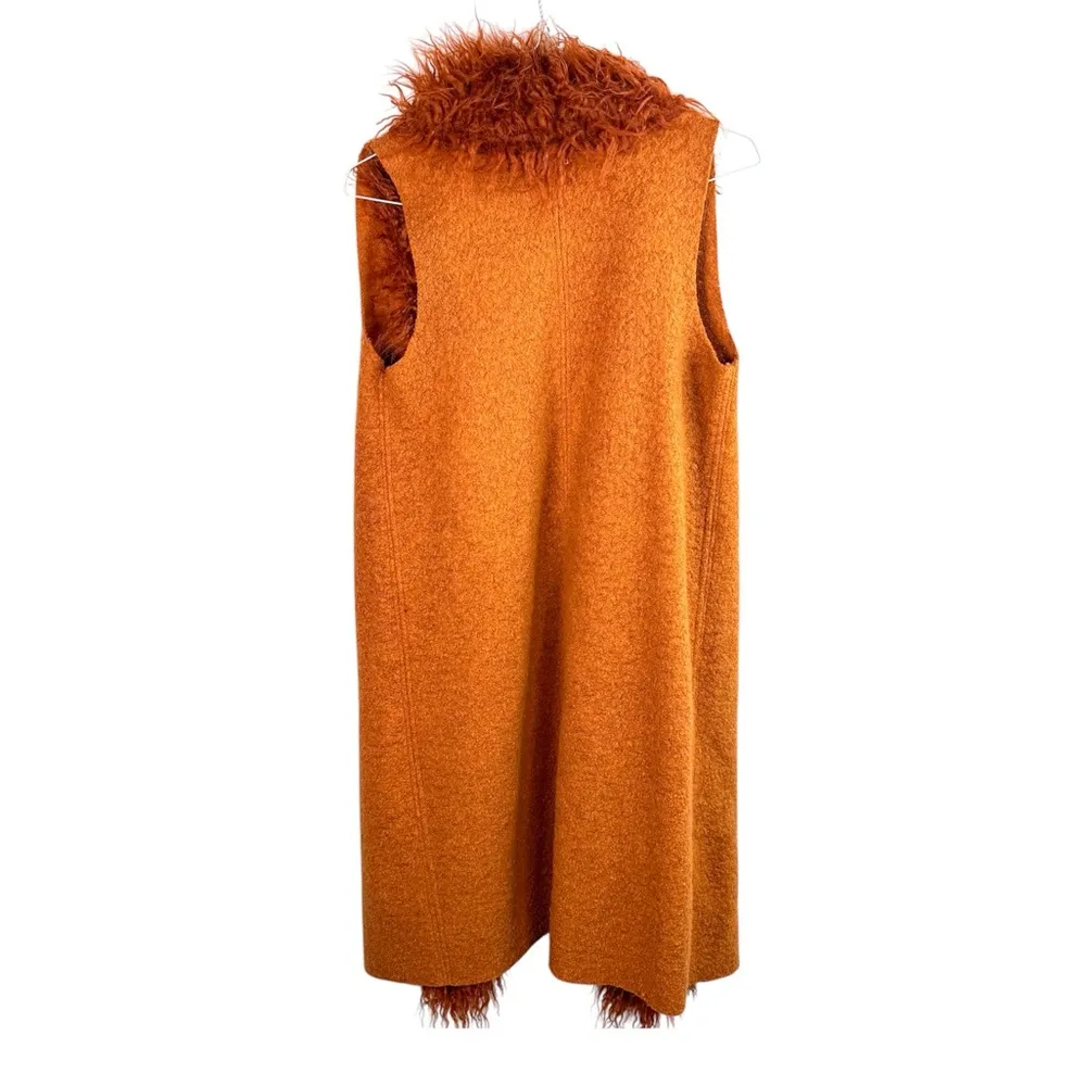 Tensione In Rust Faux Fur Trim Wool Blend Vest Orange Size M - Image 3