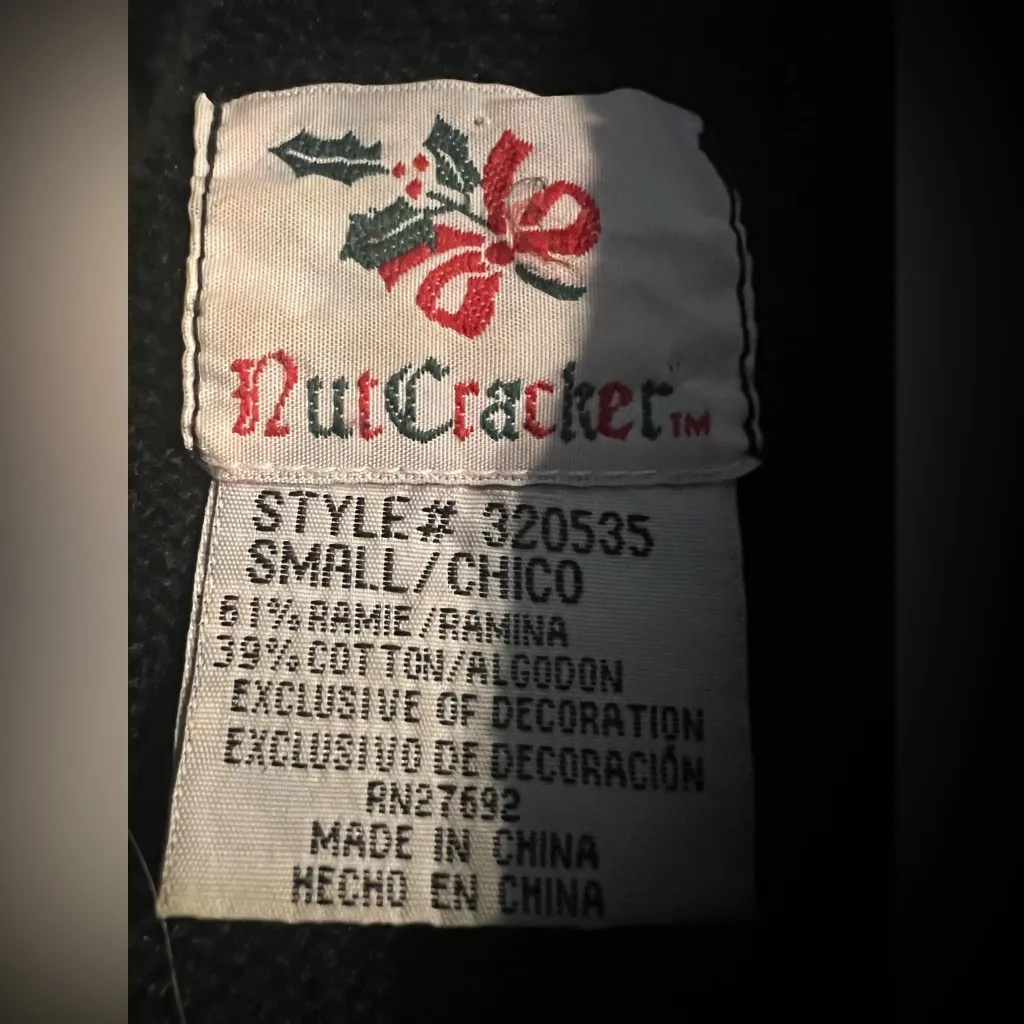 Vintage Nutcracker Christmas Sweater Holly Bows Turtleneck Embroidered Small Black - Image 3