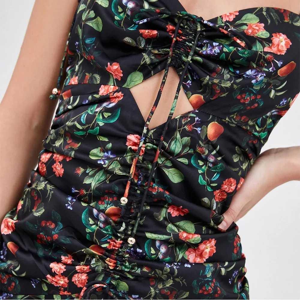 Finders Keepers • Nina Dress black floral satin ruched cut out slip cinched midi - Image 6