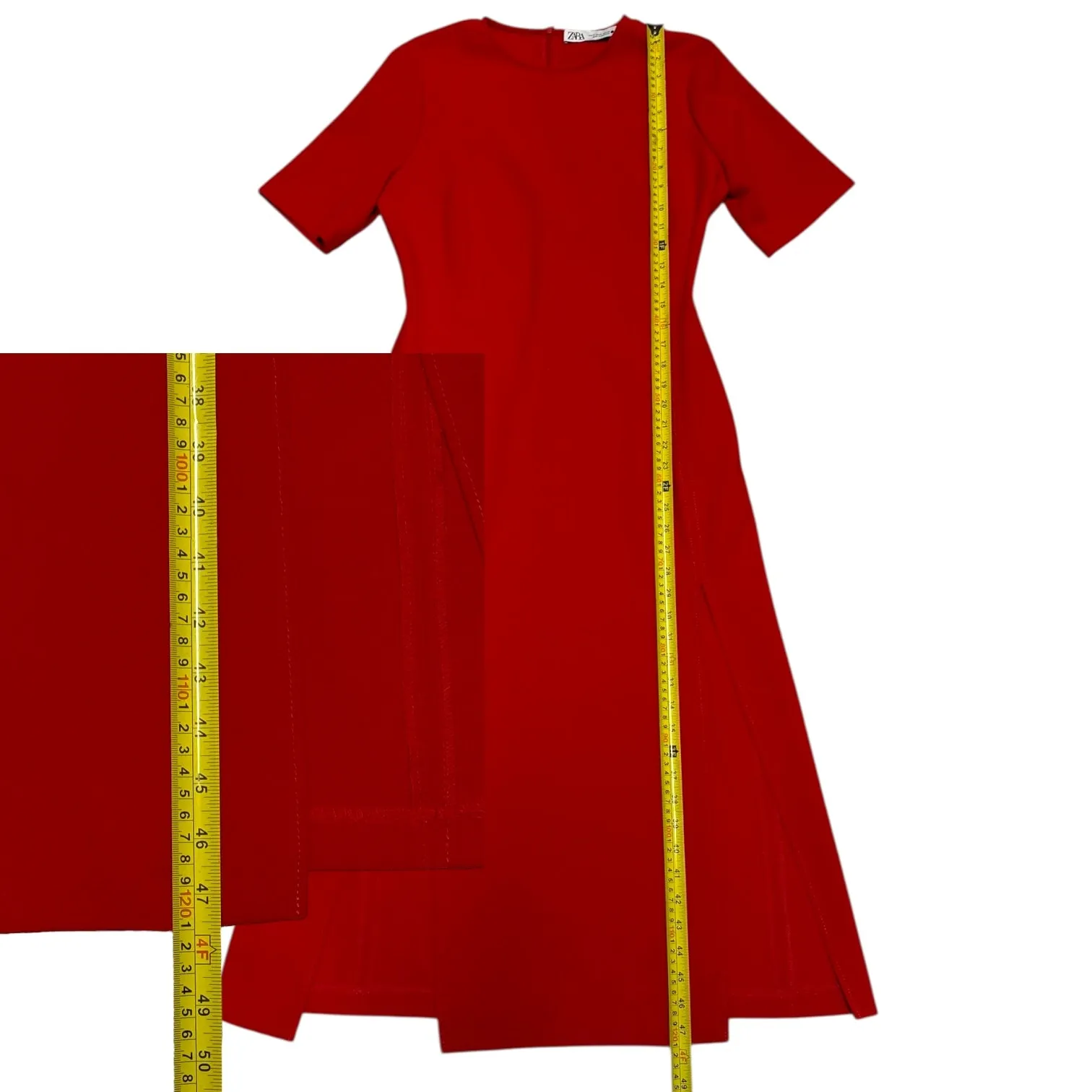 Zara Red Double Front Slit Midi Dress Back Zip Size Medium EUC - Image 7