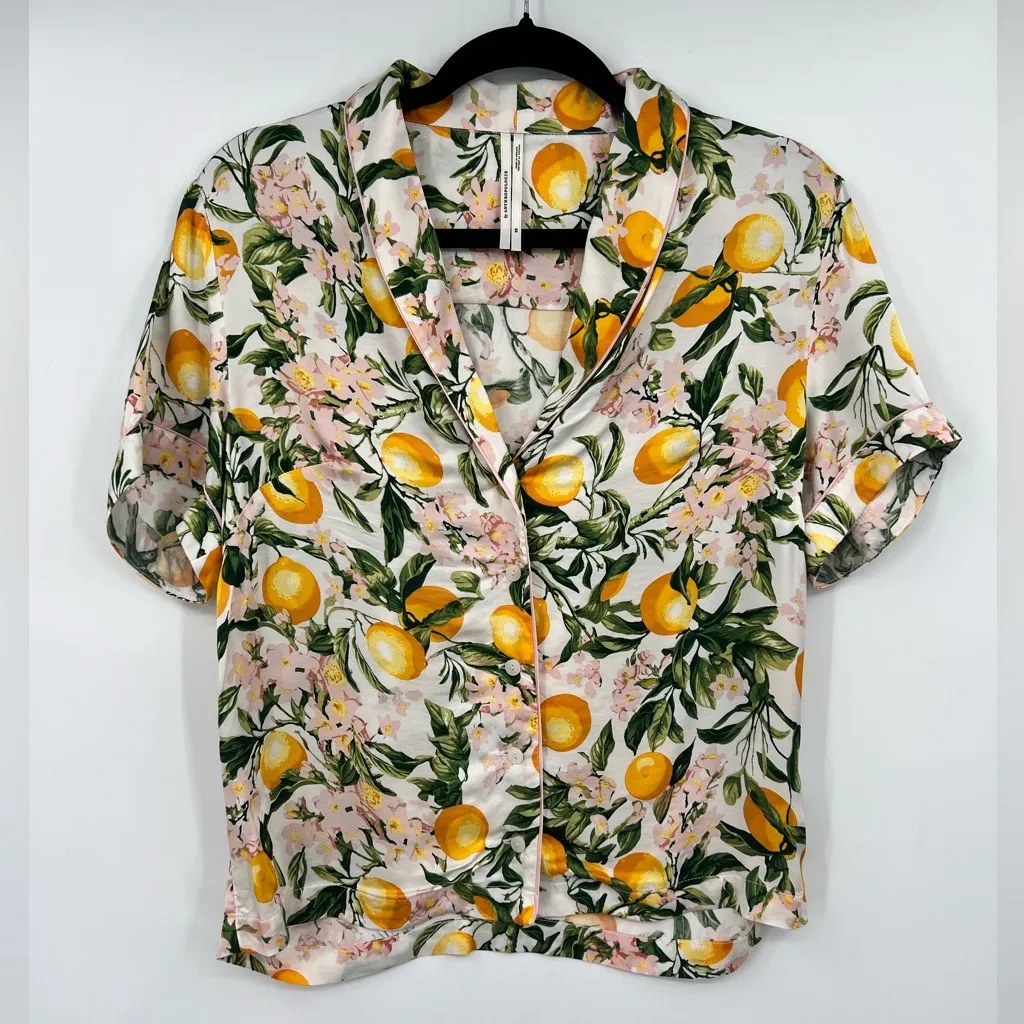 Anthropologie Lemon Print Pajama Set Short Sleeve Shorts Pockets Floral Size XS - Image 11