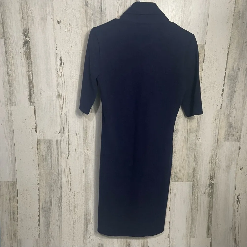 Lacoste Large Raised Logo 3/4 Sleeve Midi Polo Shirt Dress size 40 Navy Preppy - Image 7