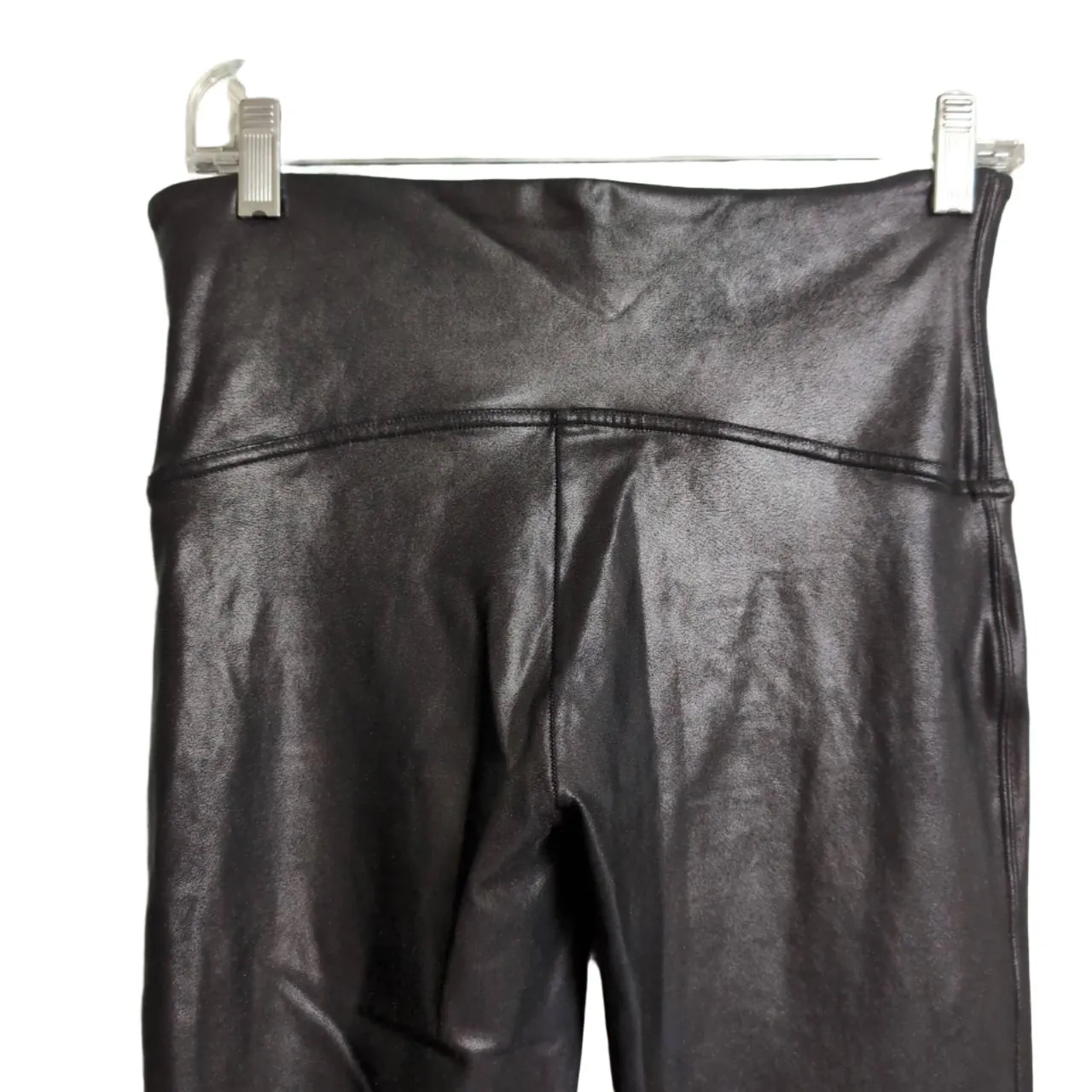 SPANX Black High-Waisted Shiny Faux Leather Sleek Leggings XL - Image 4