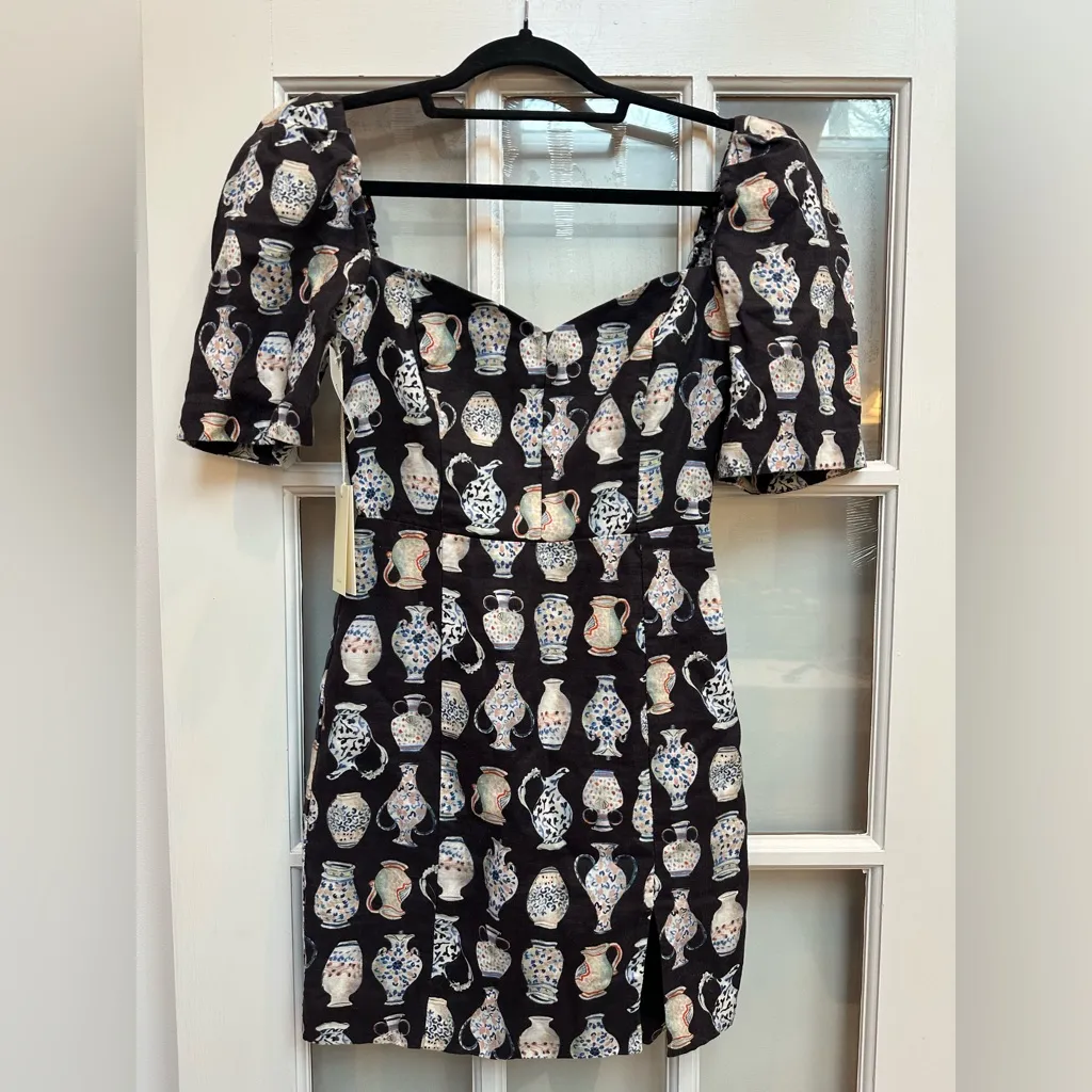 Aritzia Wilfred Black Noir Fatale Cottagecore Vase Mini Dress Linen Size 0 NWT - Image 3