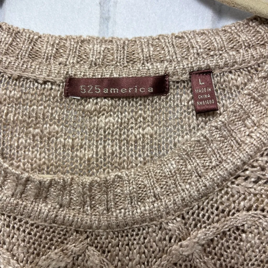525 America Vintage Beige Long Sleeve Crew Neck Pullover Sweater Size L - Image 4