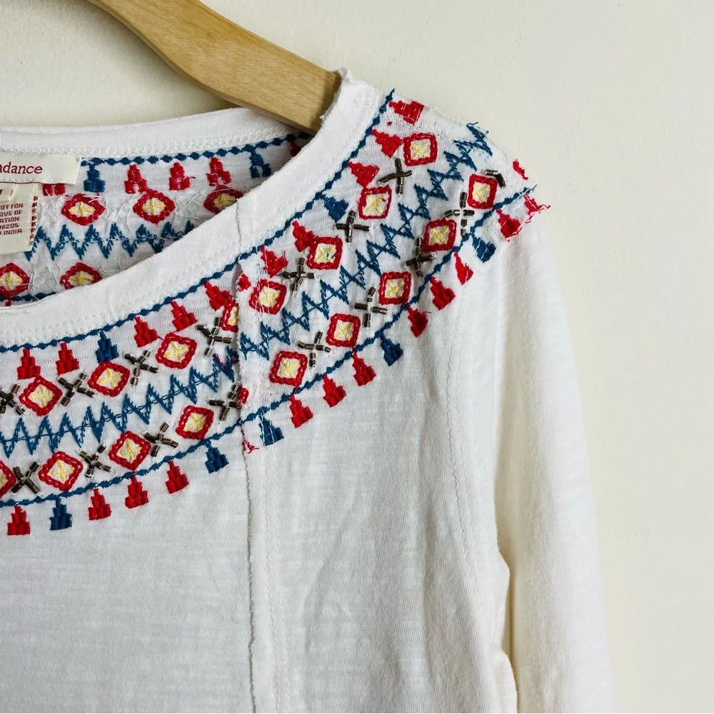 Sundance Embroidered Swing Dress Size M Cream Boho Folk Style Long Sleeve White Size M - Image 3