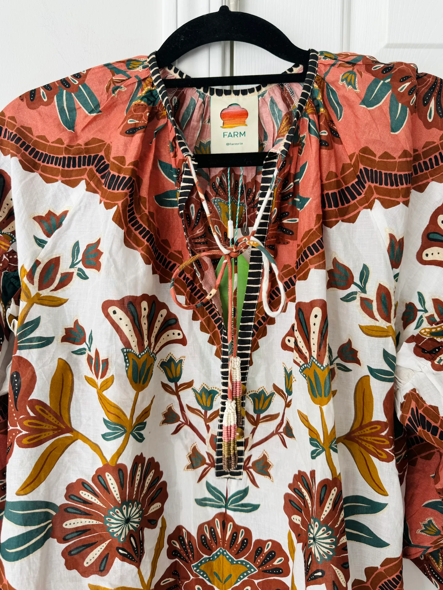 Riad V-Neck Tie Oversized Cotton Blouse, Size S - Image 6