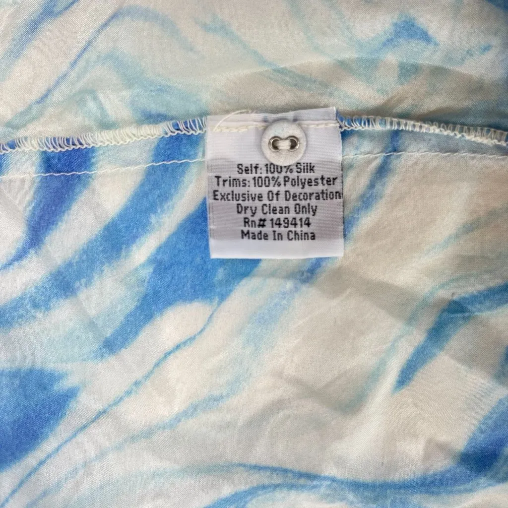 $405 NWOT Johnny Was Embroidered Marble Ocean Silk Kimono Midi Dress Size M Blue - Image 9