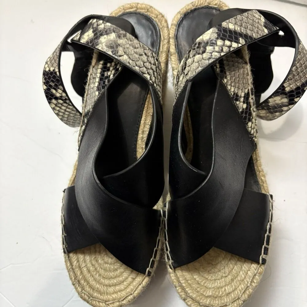 Marc Fisher Women’s Abacia 2 Espadrille Wedge Sandals Black Snake Leather 7.5 - Image 5
